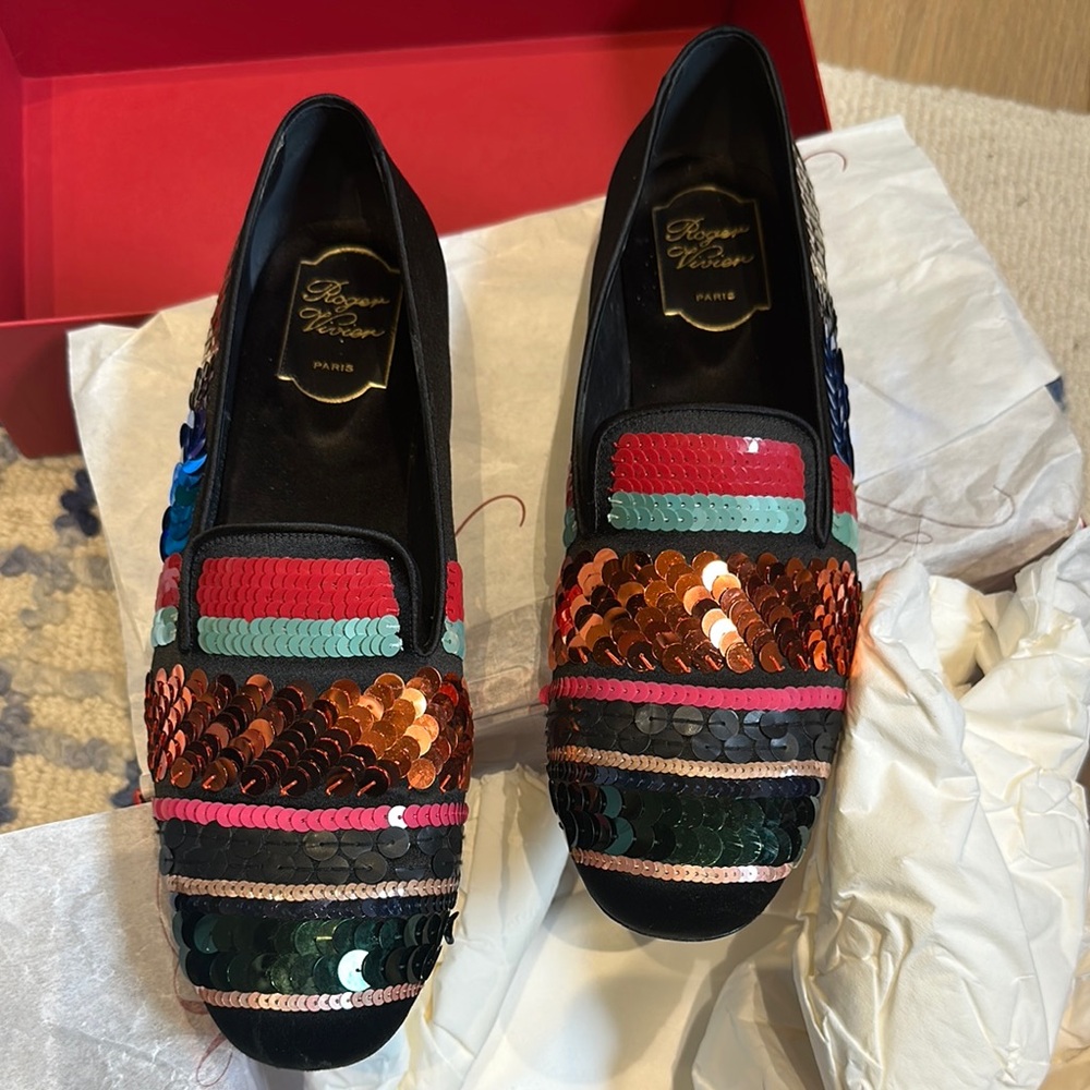 Roger Vivier Paris multi colored sequin loafer